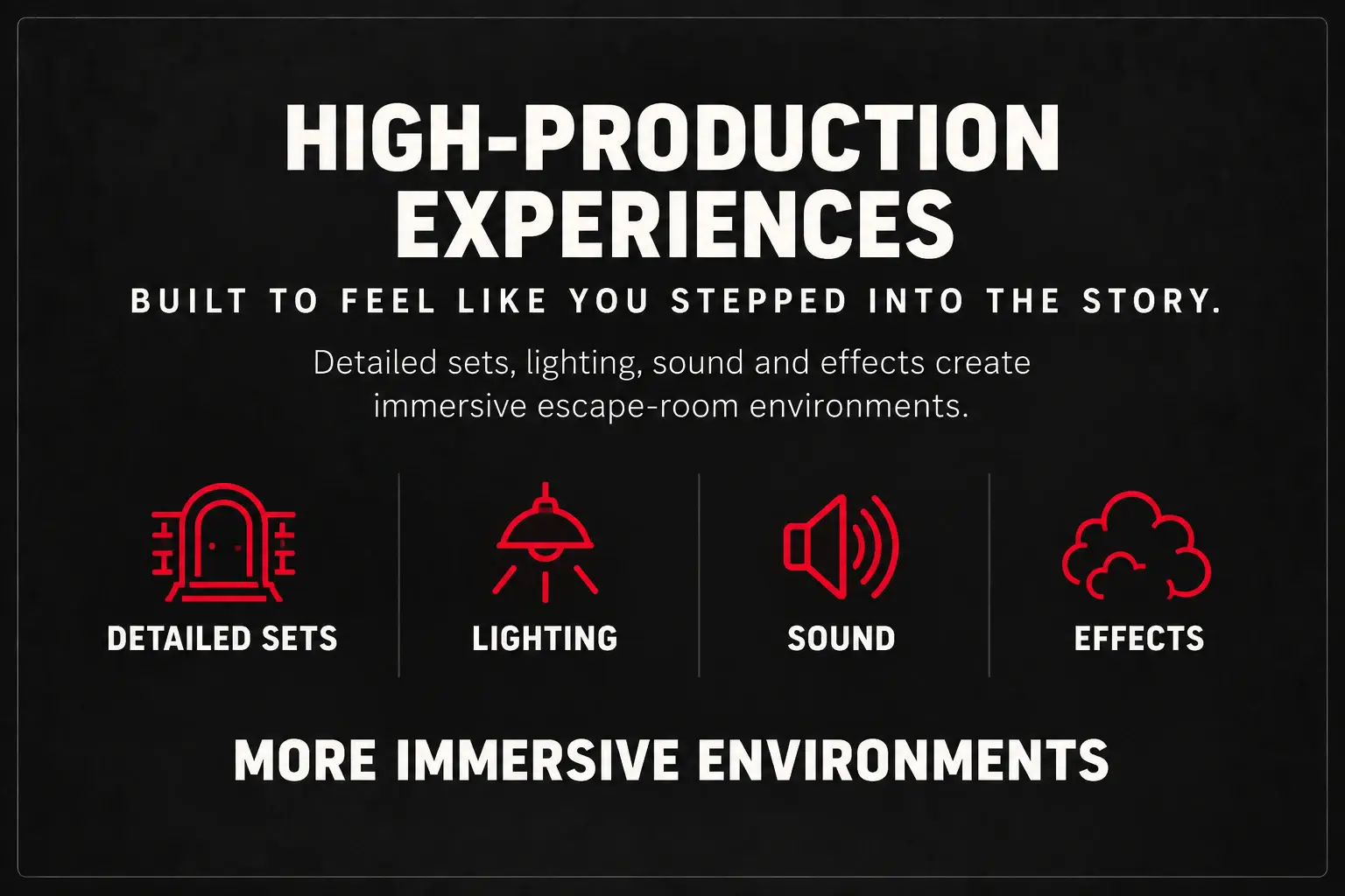 High-production experiences: detailed sets, lighting, sound and effects.
